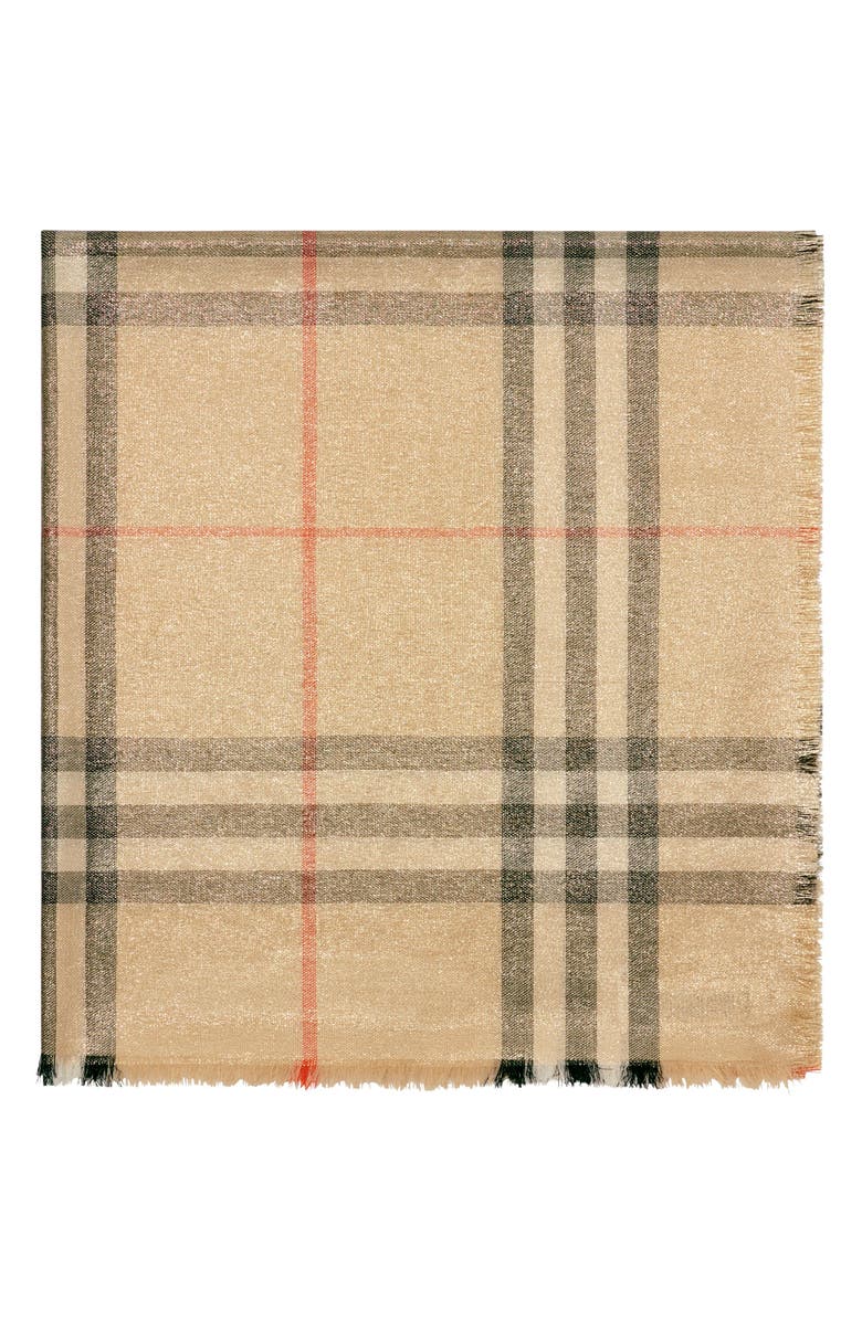 Burberry Metallic Wool & Silk Scarf, Alternate, color, Sand