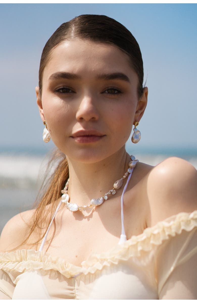 Classicharms Skyler Freshwater Baroque Pearl Drop Earrings, Alternate, color, Gold/Clear