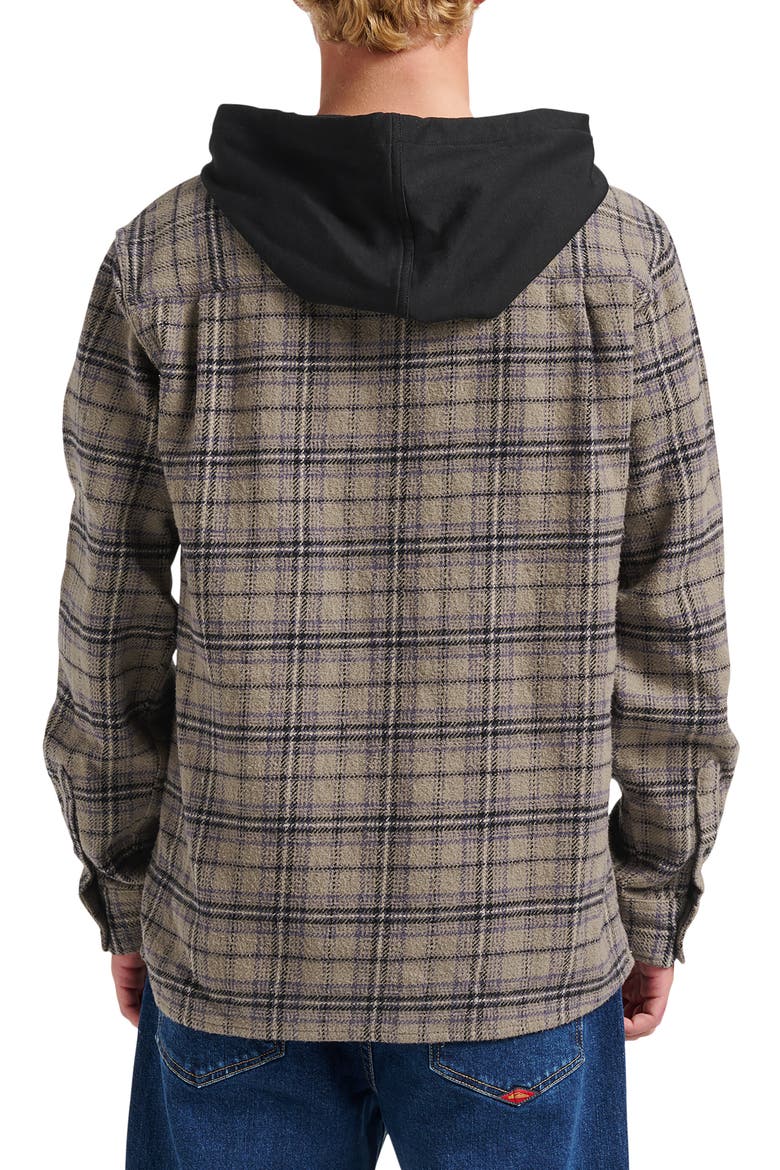 Sandbar Hooded Plaid Cotton Flannel Button-Up Shirt, Alternate, color, FALLEN ROCK