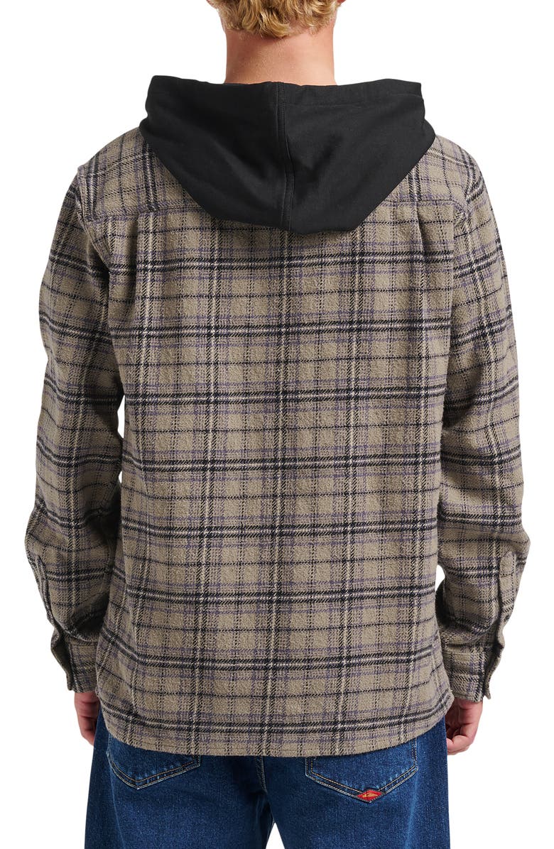 Quiksilver Sandbar Hooded Plaid Cotton Flannel Button-Up Shirt, Alternate, color, Fallen Rock