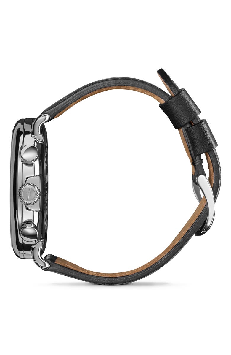 Shinola The Runwell Chrono Leather Strap Watch, 47mm, Alternate, color, Black/ Silver