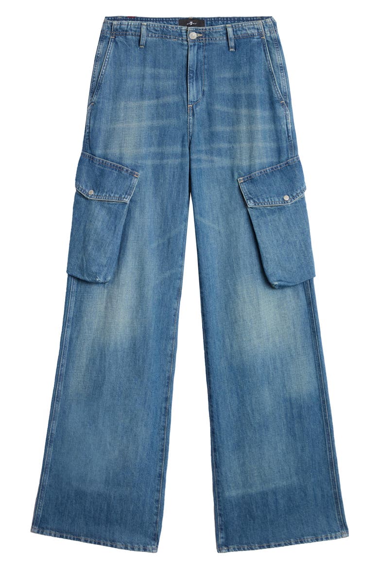 Lotta High Waist Wide Leg Cotton & Linen Cargo Jeans, Alternate, color, OCEAN MIST