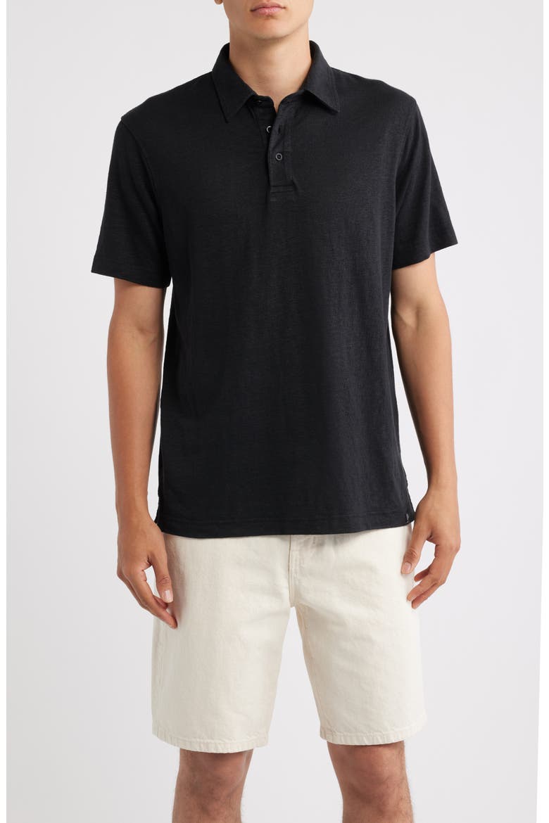 Bryce Classic Short Sleeve Stretch Linen Polo, Main, color, TRUE BLACK