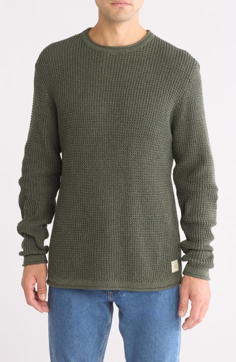 Tuck Stitch Roll Crewneck Sweater
