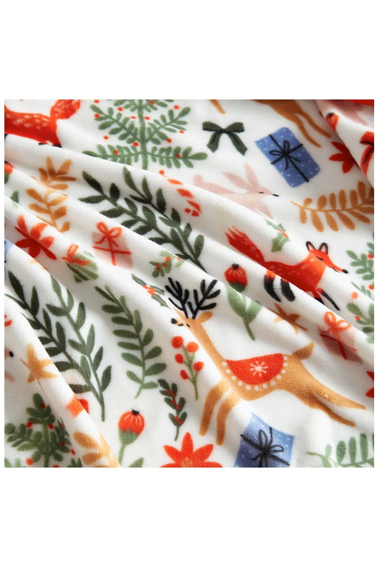 Holiday Woodland Plush Throw Blanket, Alternate, color, WHITE/ LIGHT BLUE