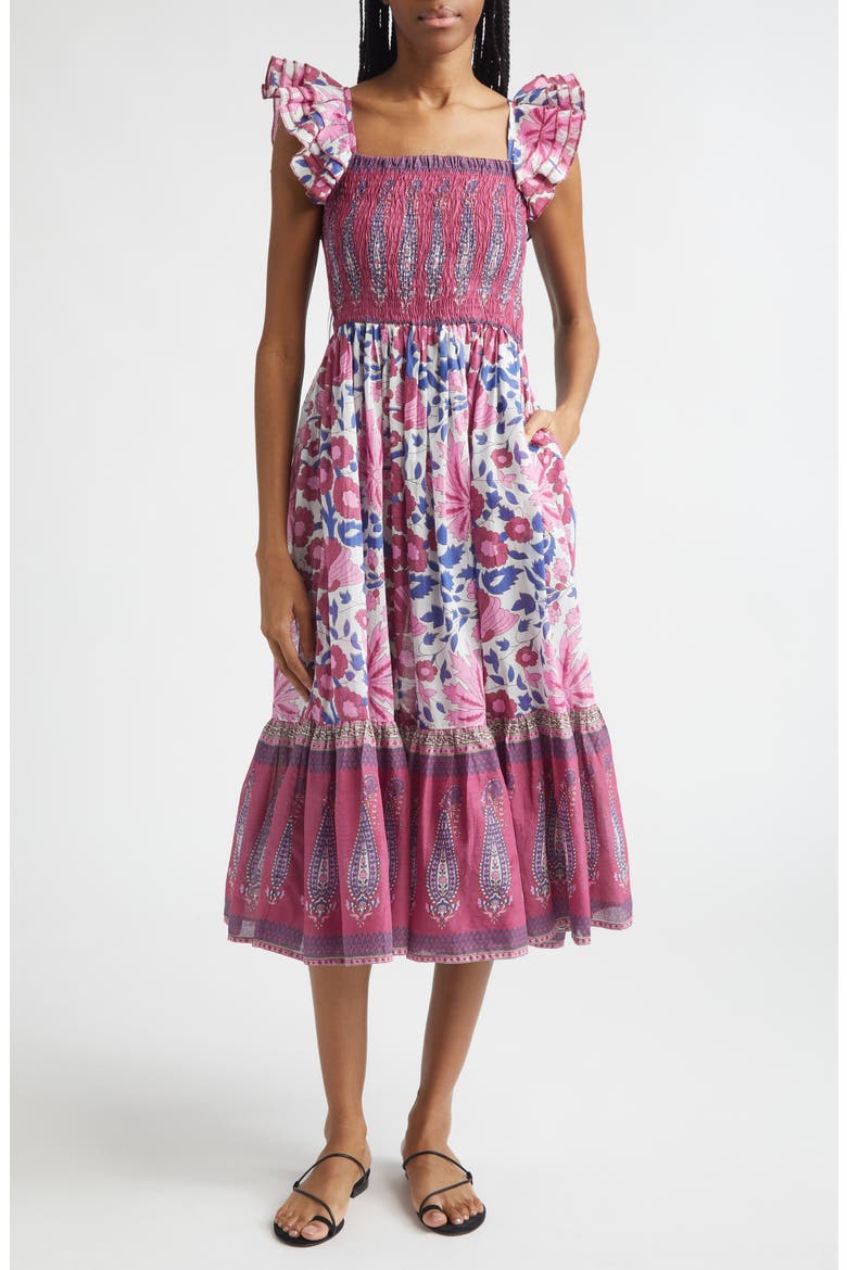 Olympia Smocked Midi Dress, Main, color, FIJI