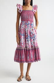 MILLE Olympia Smocked Midi Dress