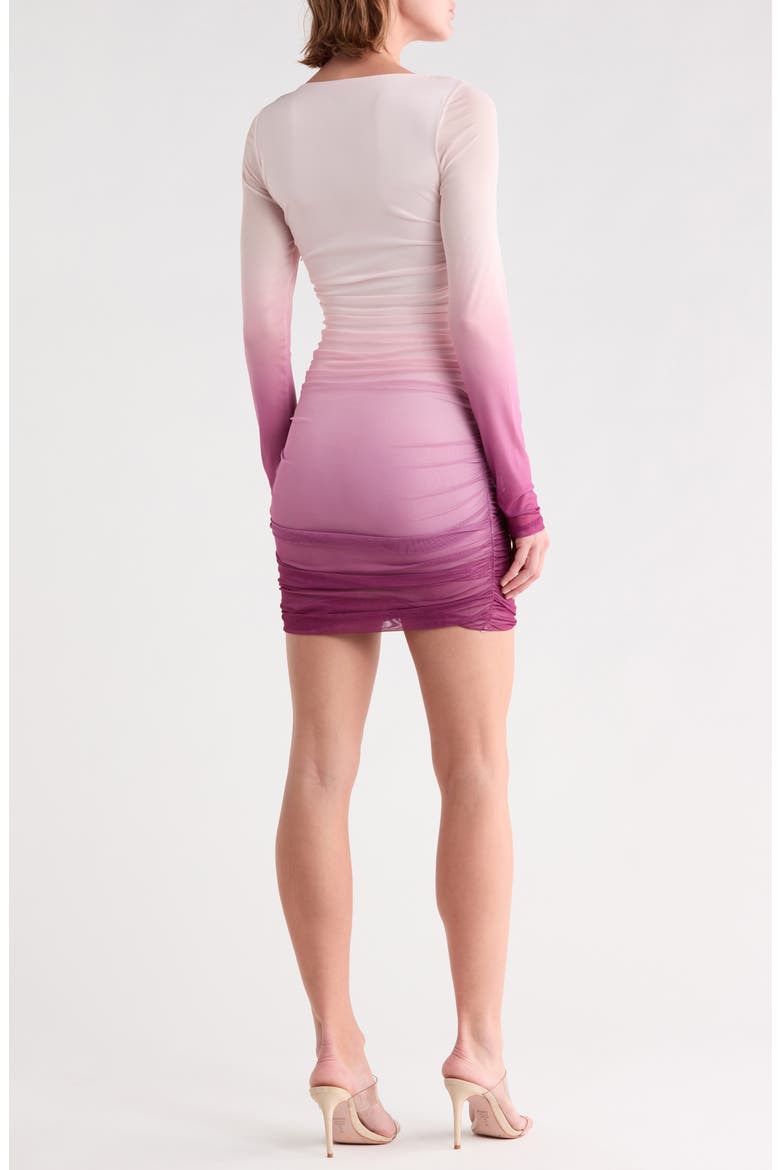 Maygel Peekaboo Lace Trim Long Sleeve Mesh Minidress, Alternate, color, MAUVE OMBRE