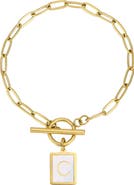 Adornia 18K Gold Plated Mother-of-Pearl Initial Charm Toggle Bracelet
