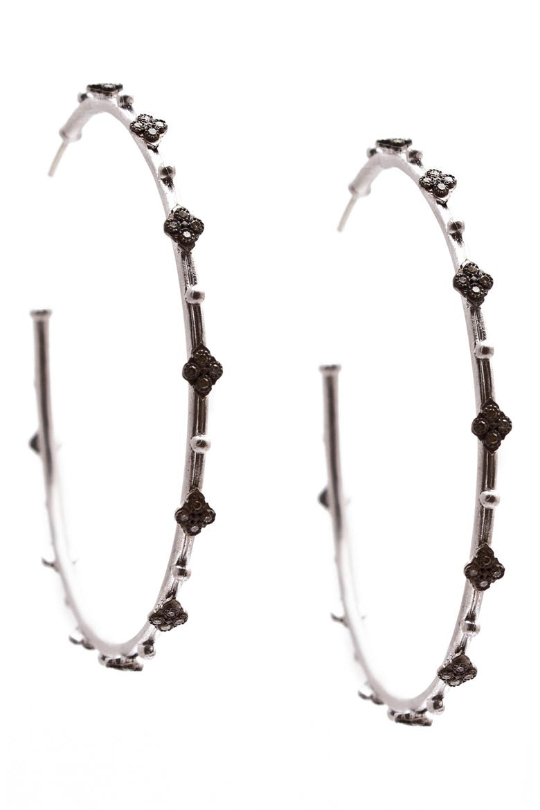New World Crivelli Black Diamond Hoop Earrings, Alternate, color, SILVER