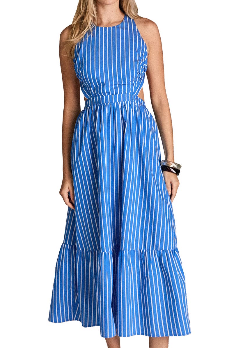 English Factory Tiered Sleeveless Dress, Alternate, color, Blue Stripe