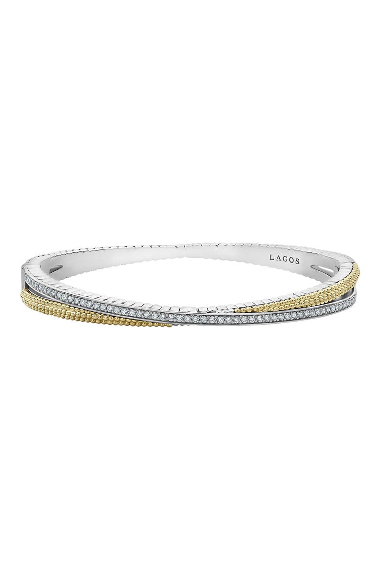 Caviar Lux Diamond Bangle, Main, color, SILVER/ DIAMOND