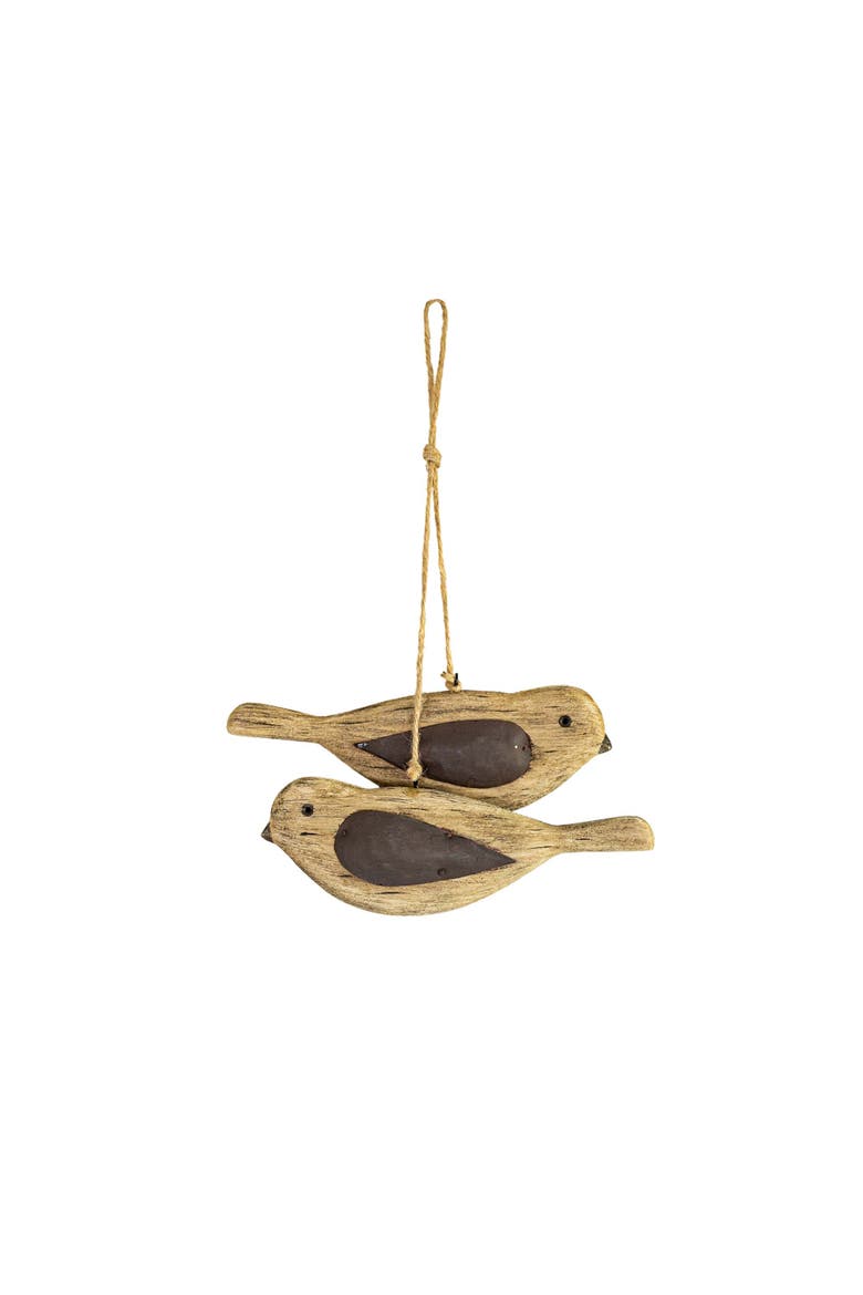 Carved Bird with Pillowed Wings Decorative Accent Brown Wood Metal & Jute, Main, color, Brown