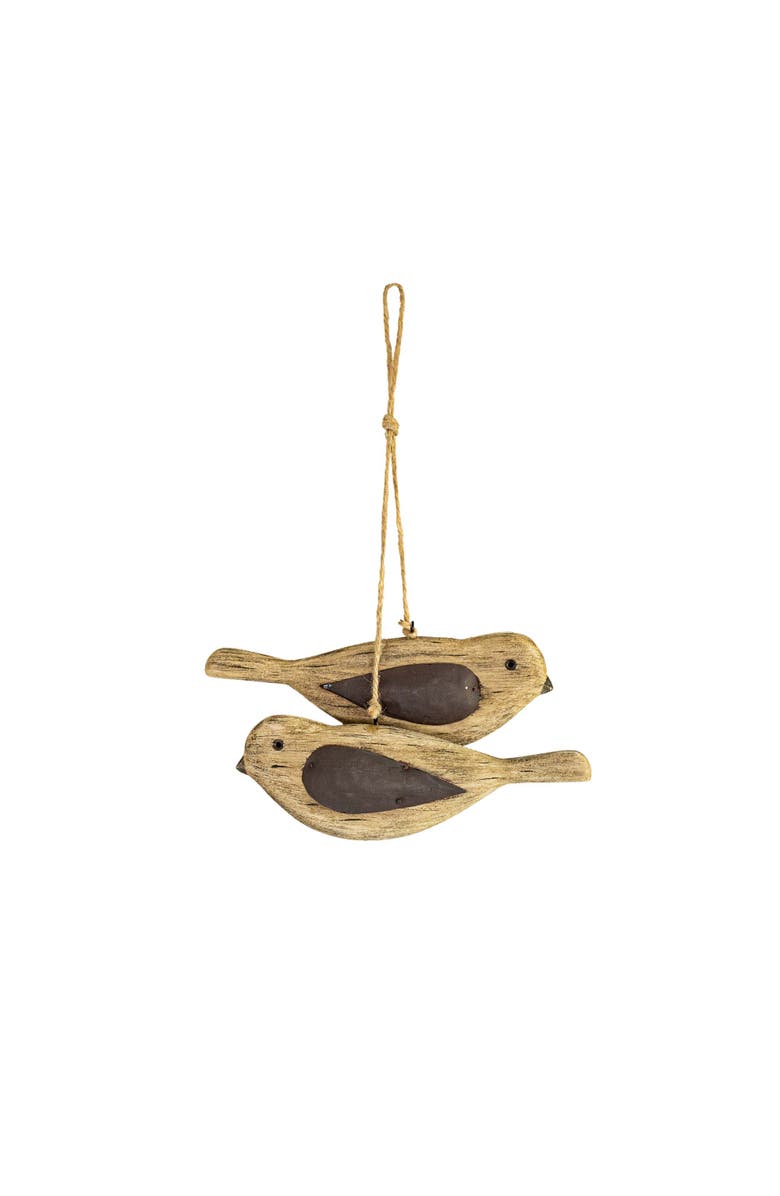 Foreside Home and Garden Carved Bird with Pillowed Wings Decorative Accent Brown Wood Metal & Jute, Main, color, Brown