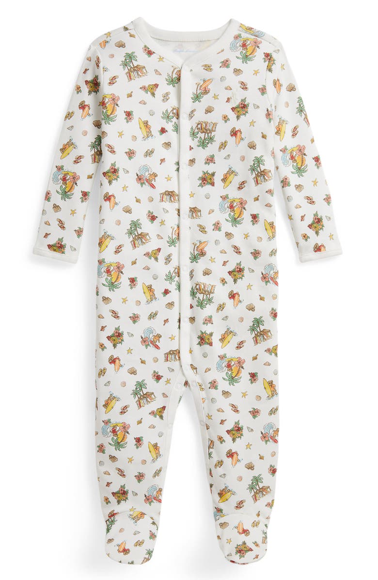 Ralph Lauren Polo Bear Print Long Sleeve Cotton Footie, Main, color, Bearadise