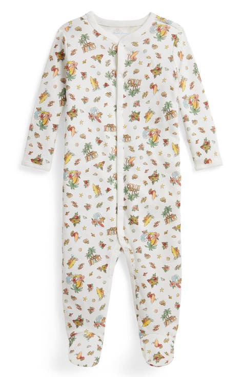 Polo Bear Print Long Sleeve Cotton Footie (Baby)