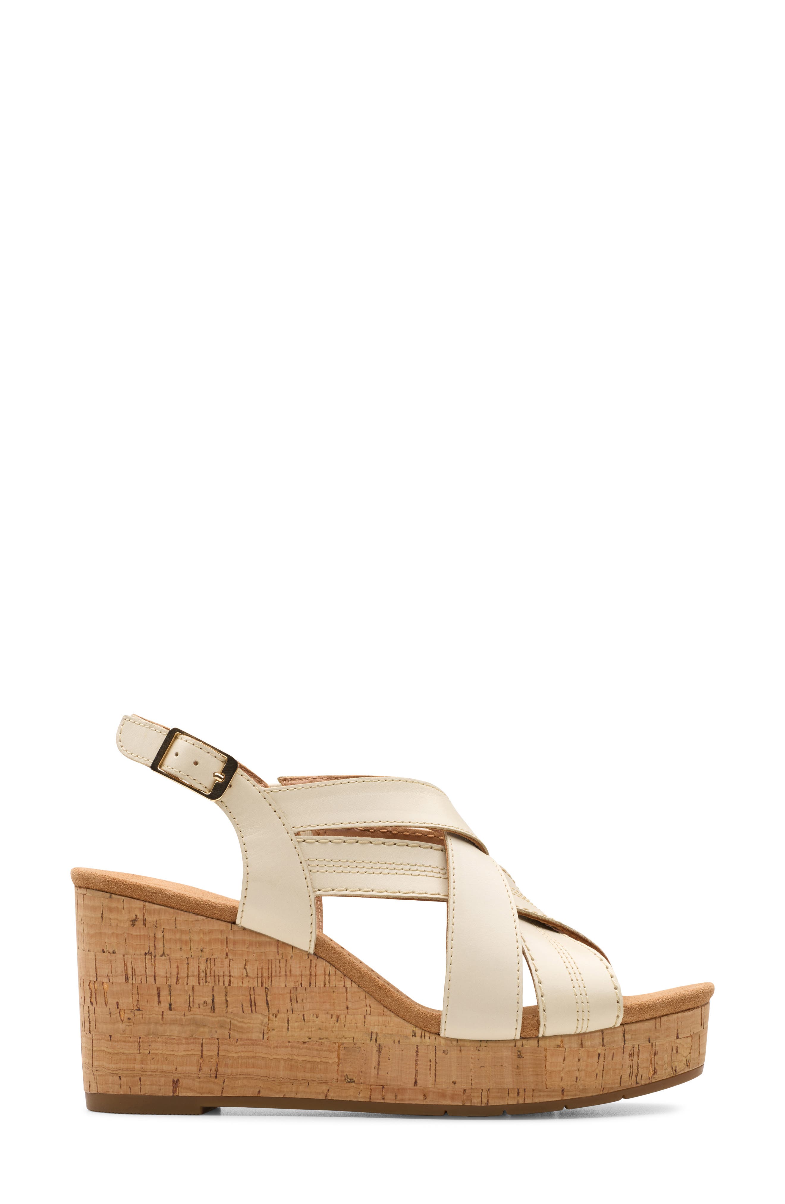 Clarks<sup>®</sup> Sabina Wedge Slingback Sandal, Alternate, color, Cream Leather