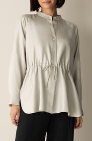 Eileen Fisher Silk Mandarin Collar Shirt with Tie