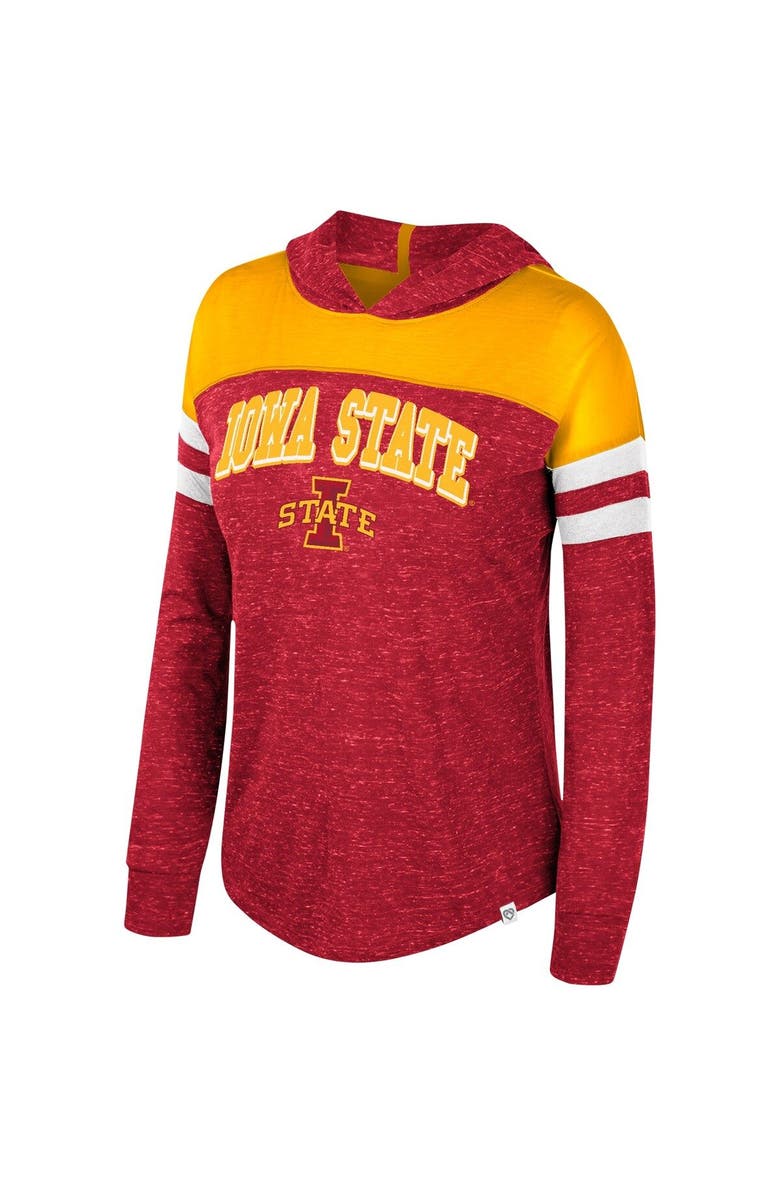 COLOSSEUM Women's Colosseum Cardinal Iowa State Cyclones Speckled Color Block Long Sleeve Hooded T-Shirt, Alternate, color,