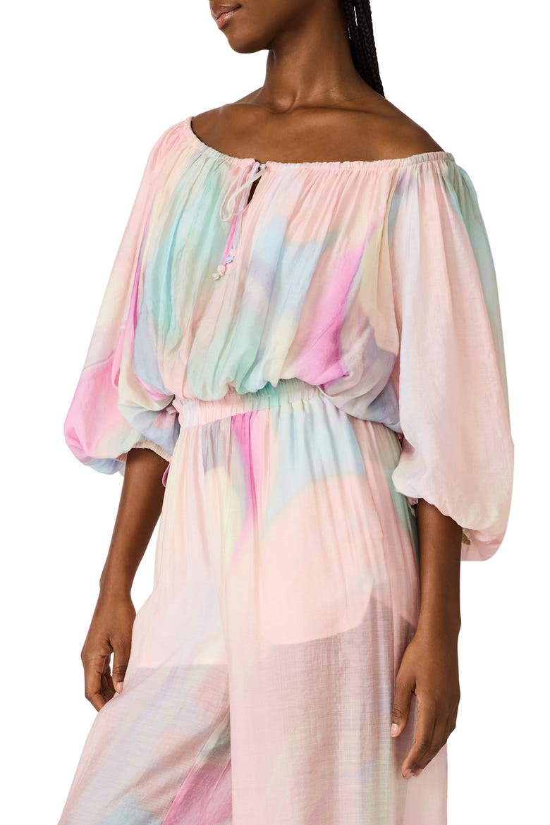 Auda Colorblock Off the Shoulder Bubble Top, Alternate, color, PASTEL MULTI