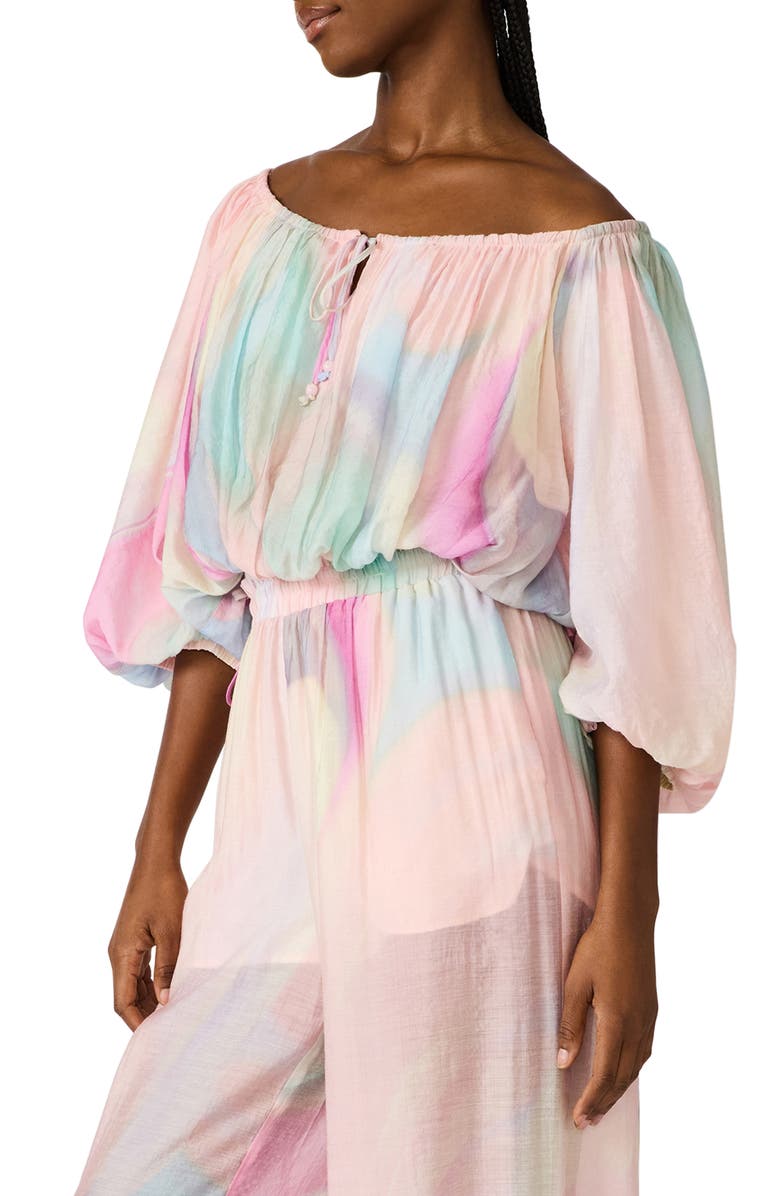 Steve Madden Auda Colorblock Off the Shoulder Bubble Top, Alternate, color, Pastel Multi
