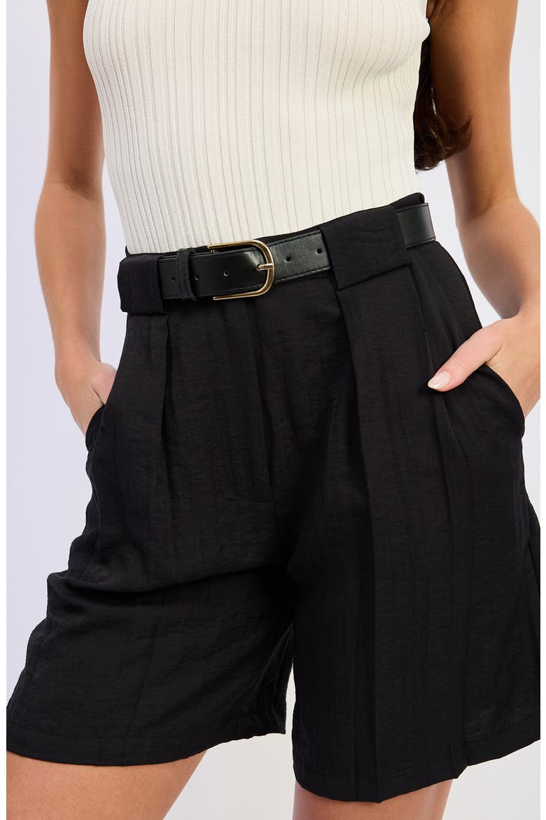 Cara Pleated Shorts, Alternate, color, BLACK