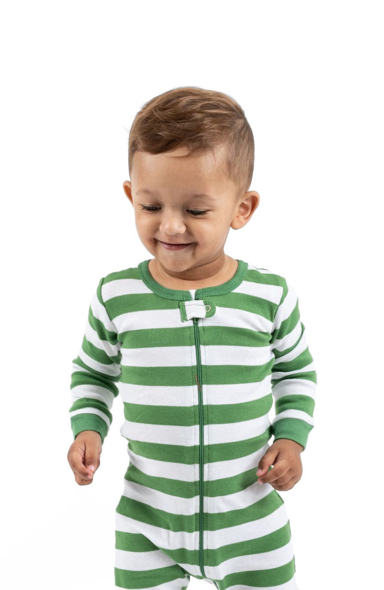 Leveret Footed Striped Cotton Matching Family Holiday Pajamas, Alternate, color, Green & White