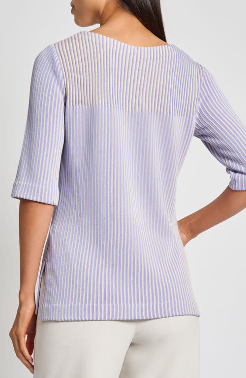 Misook Stripe Knit Tunic Top In Viola/biscotti
