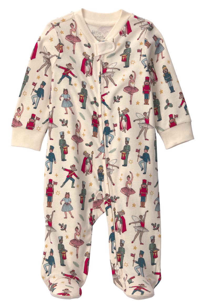 Print Organic Cotton Zip Footie, Main, color, NUTCRACKER