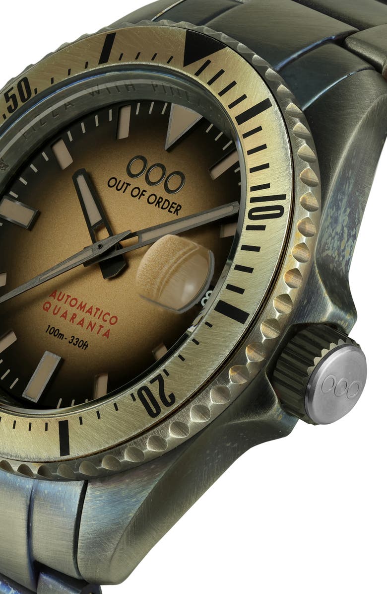 OUT OF ORDER Automatico Quaranta Sand Bracelet Watch, 40mm, Alternate, color, Black/ Gold