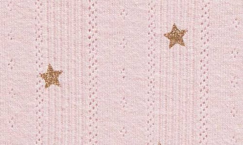 Mini Boden Kids' Pointelle Gold Star Ruffle Neck Top In French Pink Gold Star