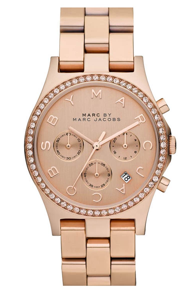 'Henry' Chronograph & Crystal Topring Watch, 40mm, Main, color, ROSE GOLD