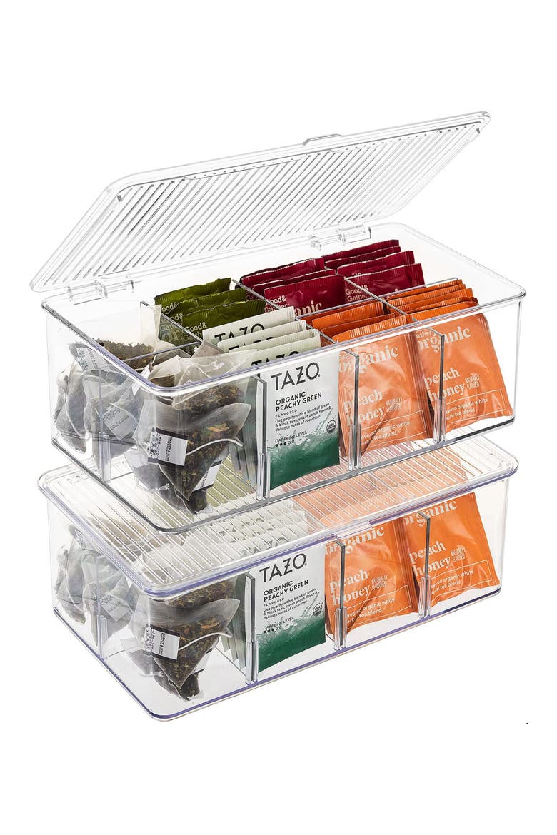 Set of 2 Fridge Organizer Bins with Lids, Main, color, CLEAR