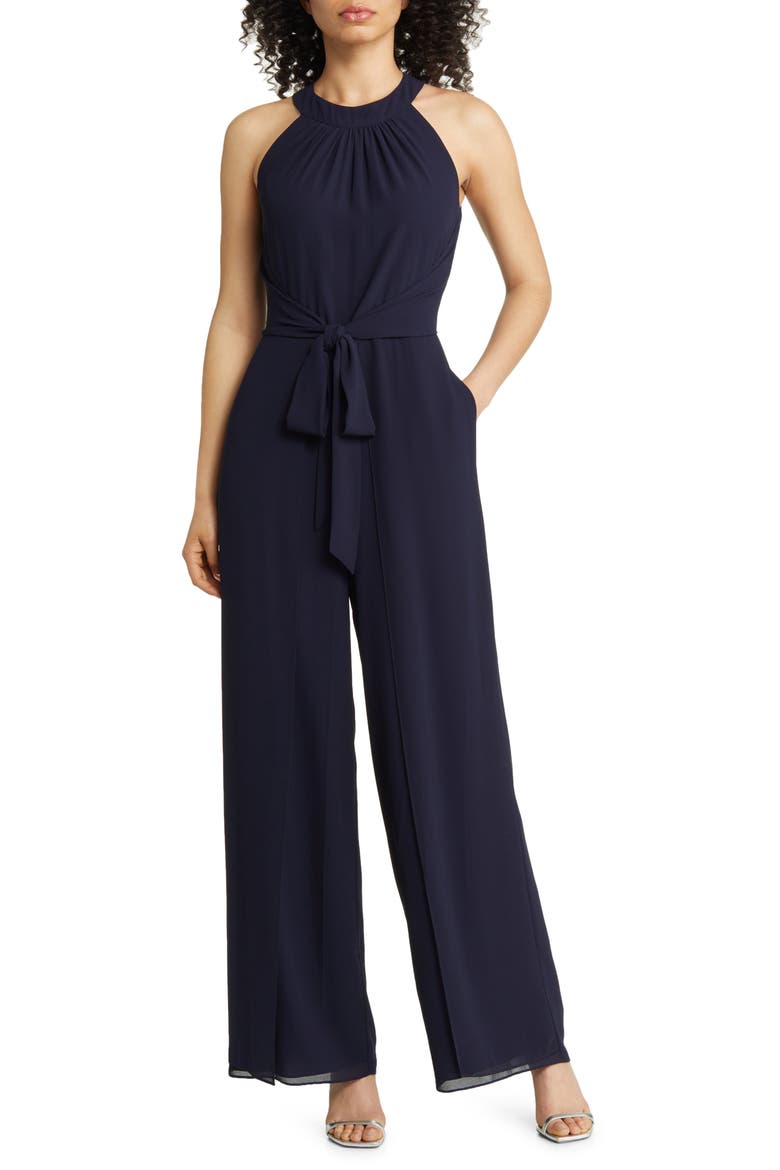Halter Neck Chiffon Jumpsuit, Main, color, NAVY