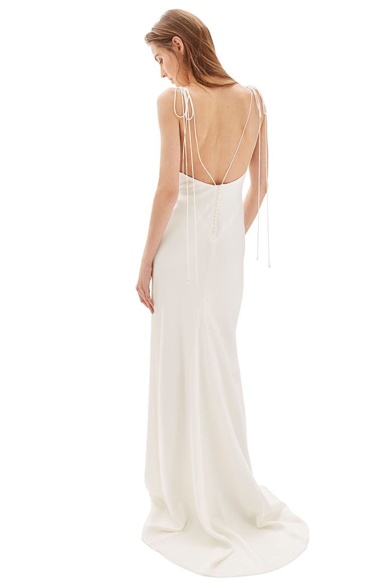Bride V-Neck Satin Sheath Gown, Alternate, color, IVORY