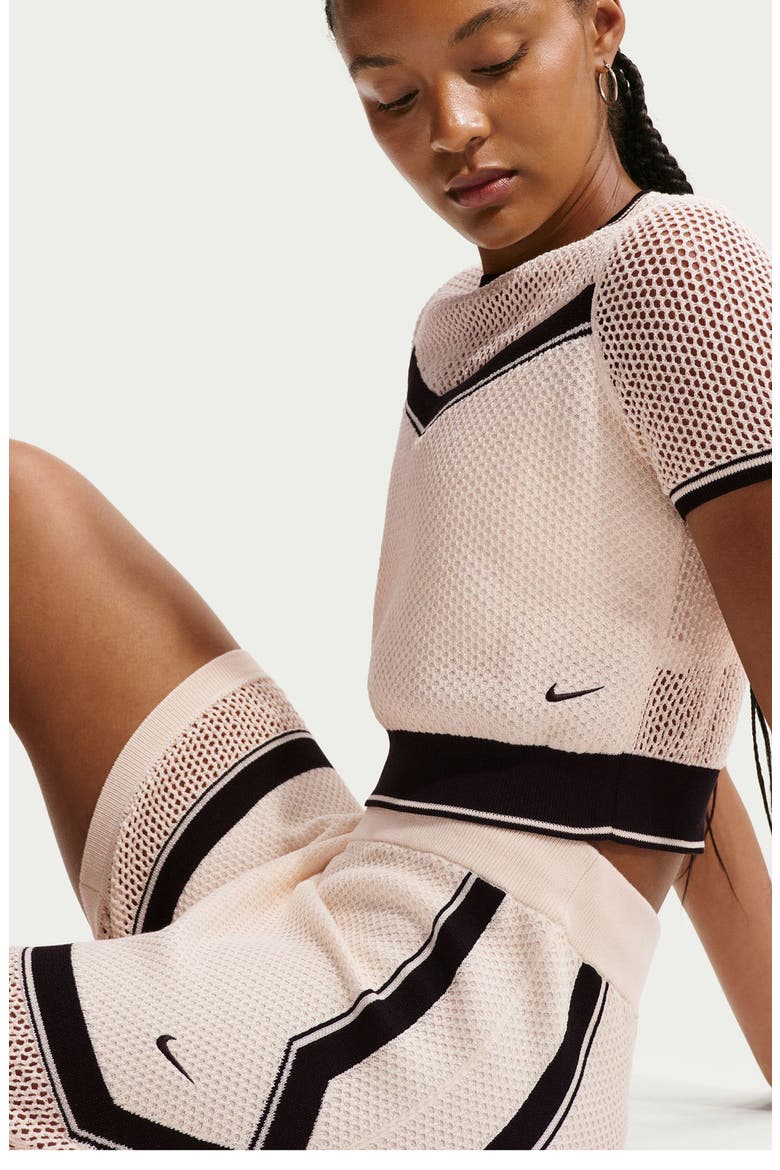 Sportswear Open Knit Shorts, Alternate, color, CHALK/ BLACK/ BLACK