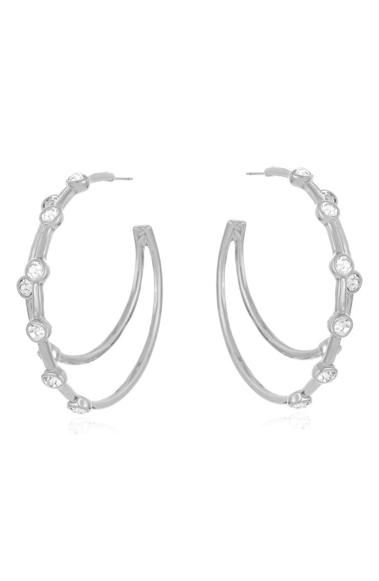 Ettika Crystal Dotted Double Hoop Earrings, Alternate, color, Silver