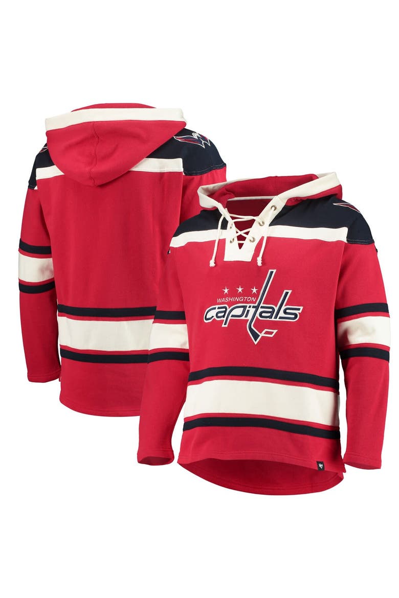Men's '47 Red Washington Capitals Superior Lacer Pullover Hoodie, Alternate, color, Red