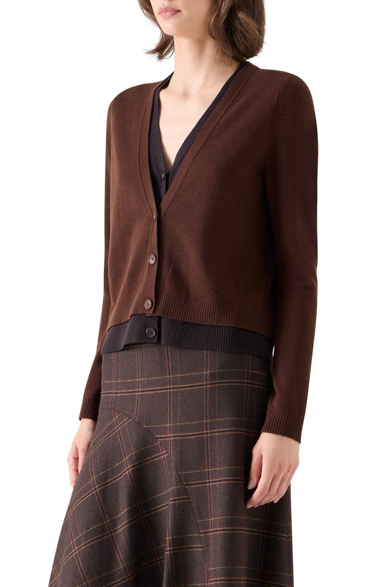 Wool & Cashmere Trompe l'Oeil Cardigan, Alternate, color, ESPRESSO