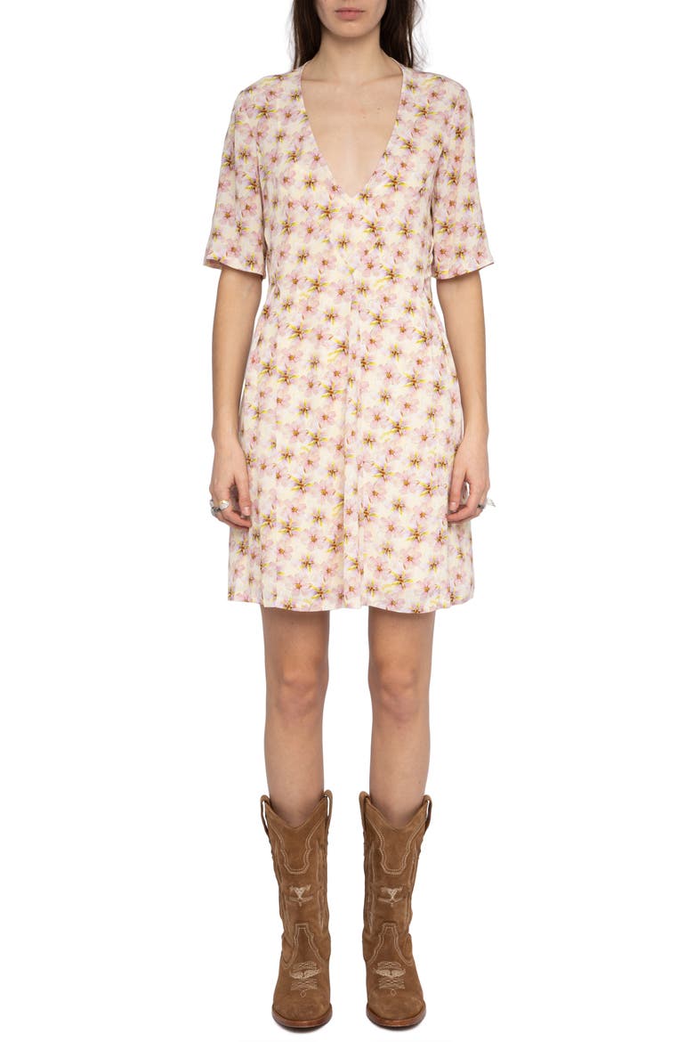 Rodalas Mirror Flowers Minidress, Main, color, PEAR