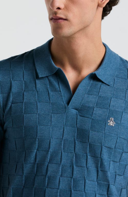 Original Penguin Jacquard Basketweave Johnny Collar Polo Sweater In Blue