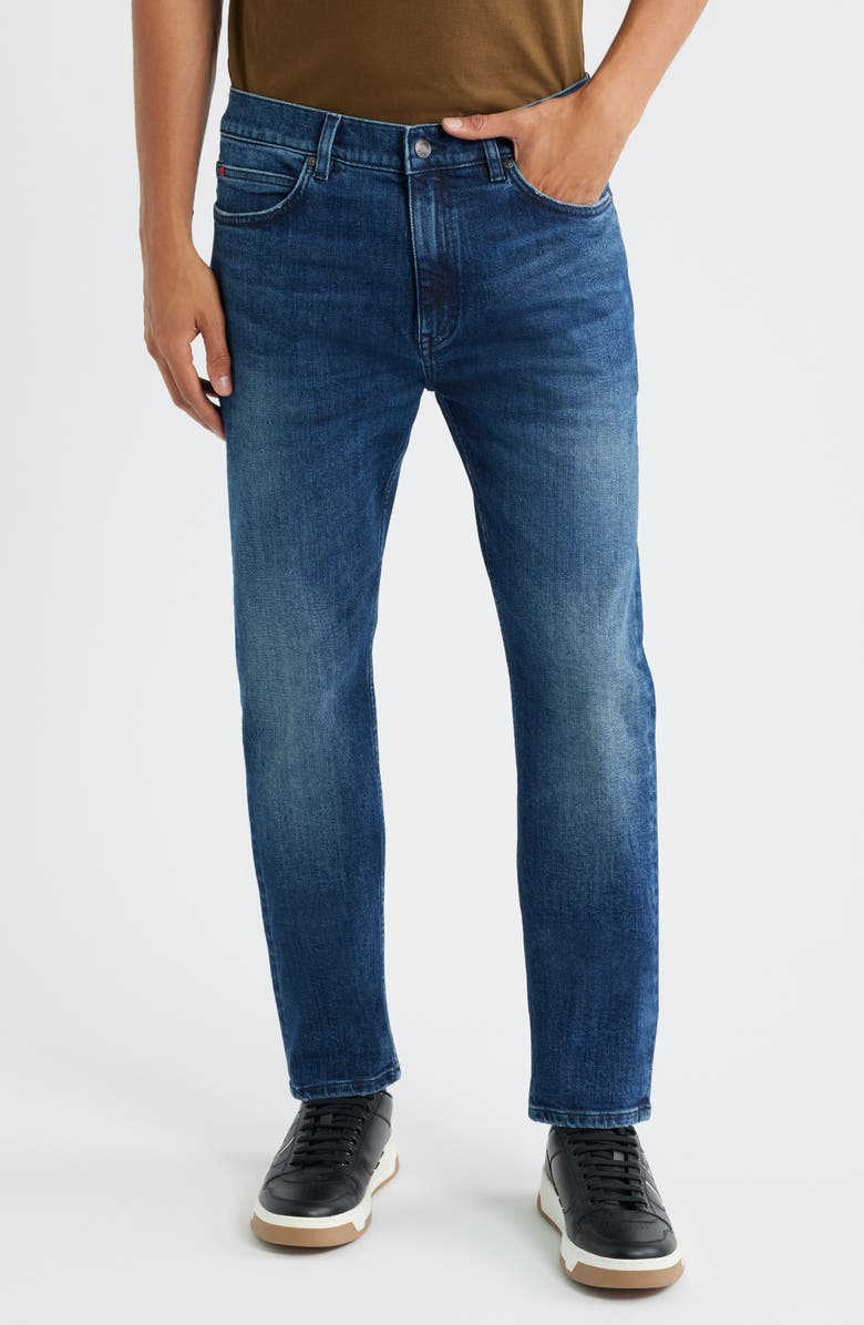 HUGO Slim Straight Leg Jeans, Main, color, Navy