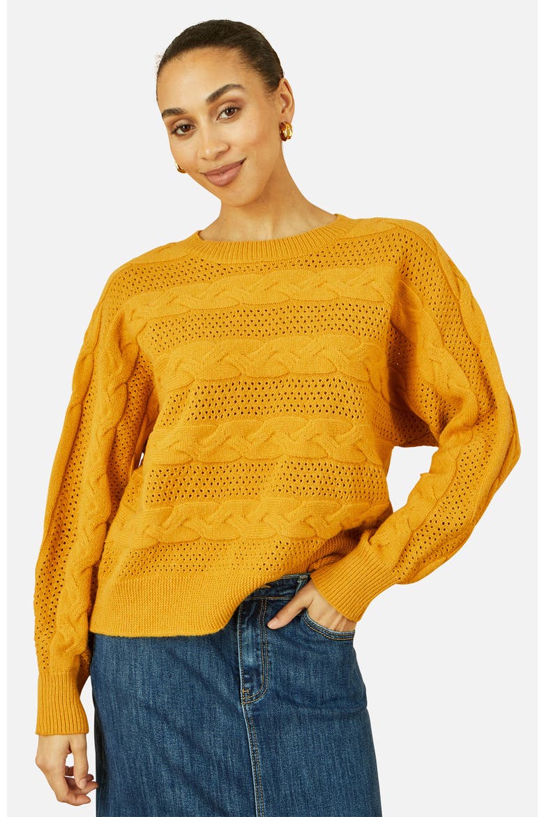 Cable Knit Relaxed Fit Jumper, Alternate, color, Mustard