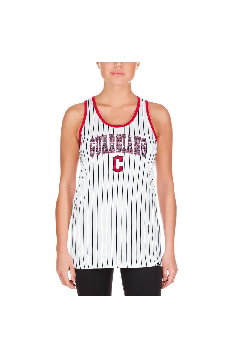 New Era Women's New Era White Cleveland Guardians Sequin Pinstripe Racerback Tank Top, Alternate, color, White
