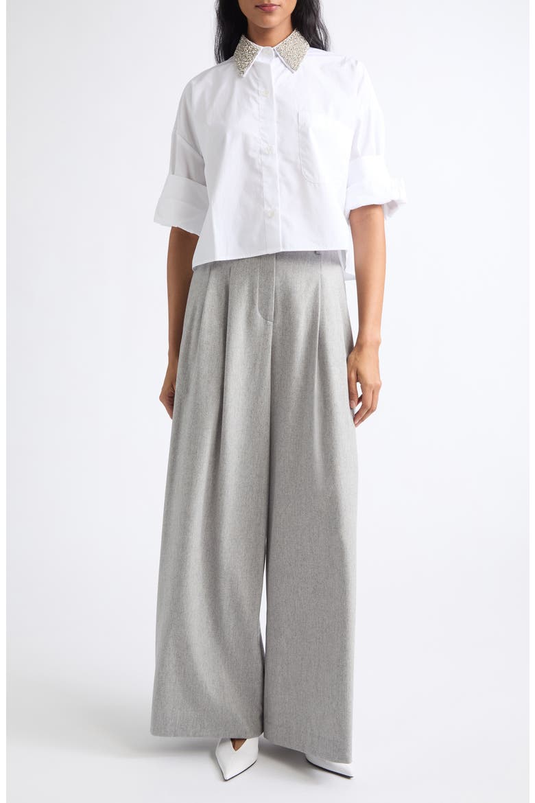 Beaded Collar Button-Up Shirt, Alternate, color, WHITE