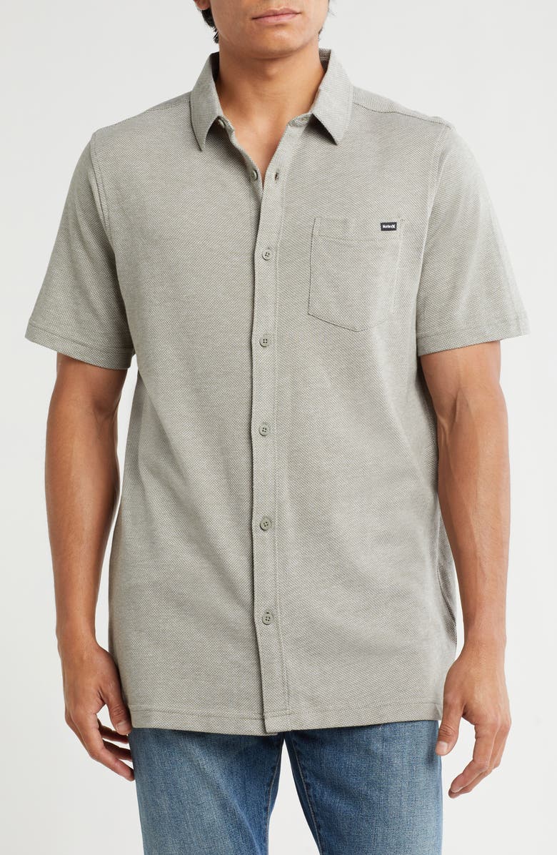 Hurley Dobby Knit Short Sleeve Button-Up Shirt, Main, color, Iguana