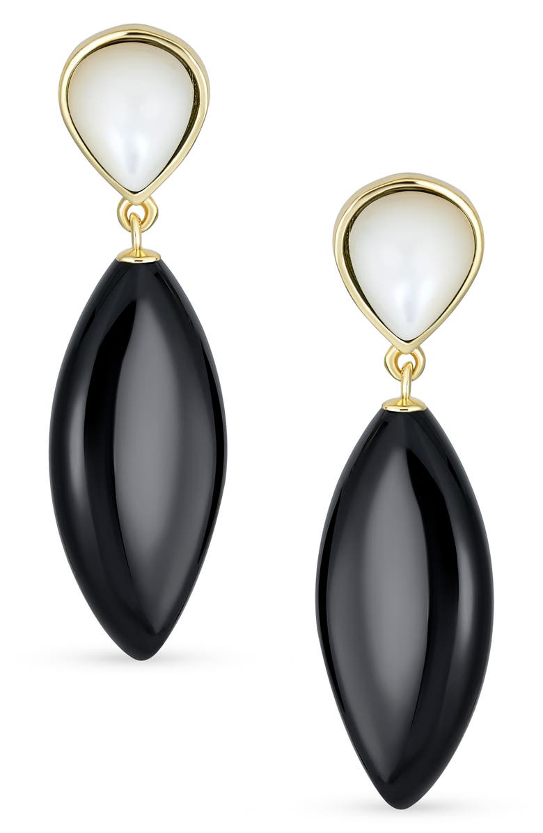 BLING JEWELRY Geometric Green Onyx Teardrop Earrings, Alternate, color,