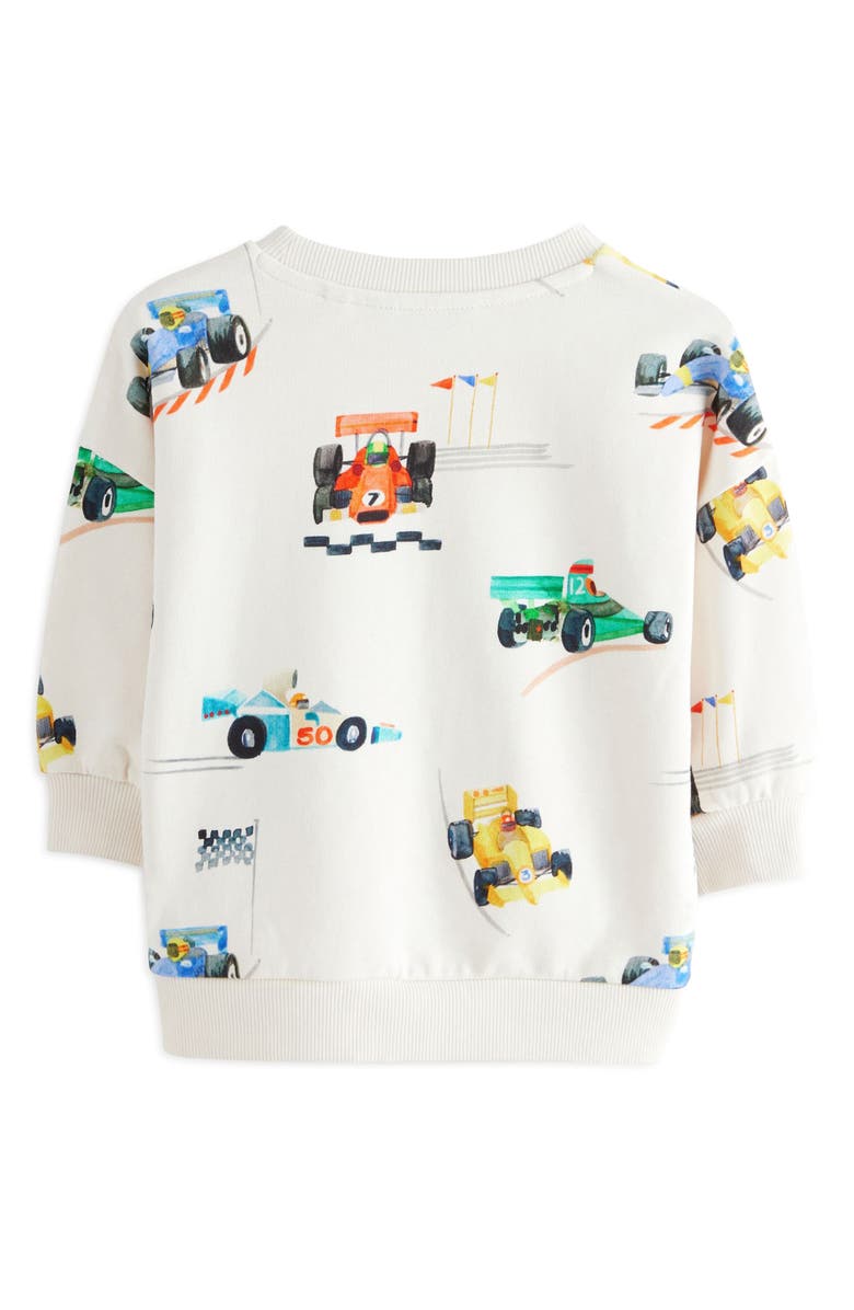 NEXT Kids' Crew Car Print Cotton Crewneck Sweatshirt, Alternate, color, Neutral