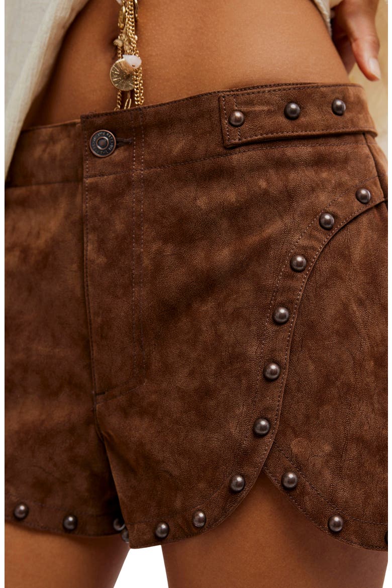 Best Behaviour Studded Faux Suede Shorts, Alternate, color, SHAVED CHOCOLATE