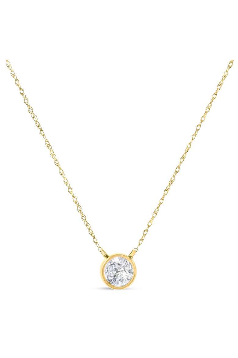 14K Yellow Gold Plated Silver 1/2 Cttw Round-Cut Diamond Bezel Pendant Necklace, Alternate, color, Yellow
